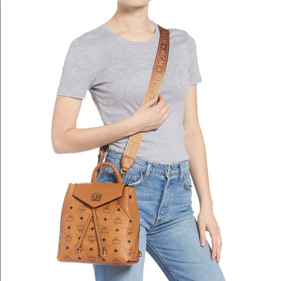 MCM Convertible Backpack/Crossbody Cognac Logo Bag - Picture 12 of 16